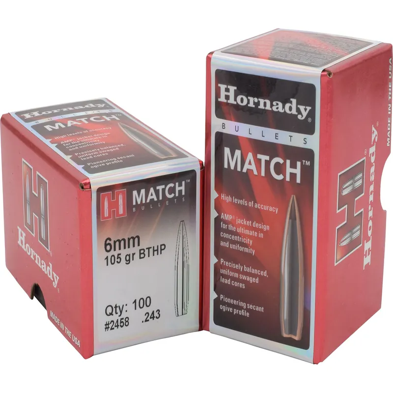 Hornady Match 6mm 105 Gr Boat-Tail Hollow Point Match 100/Box