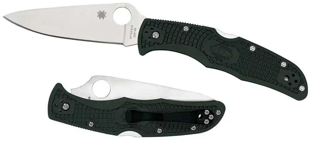Spyderco Endura 4 Lightweight 3.75" Folding Clip Point Plain VG-10 SS Blade Green Bi-Directional Texturing FRN Handle Includes Pocket Clip