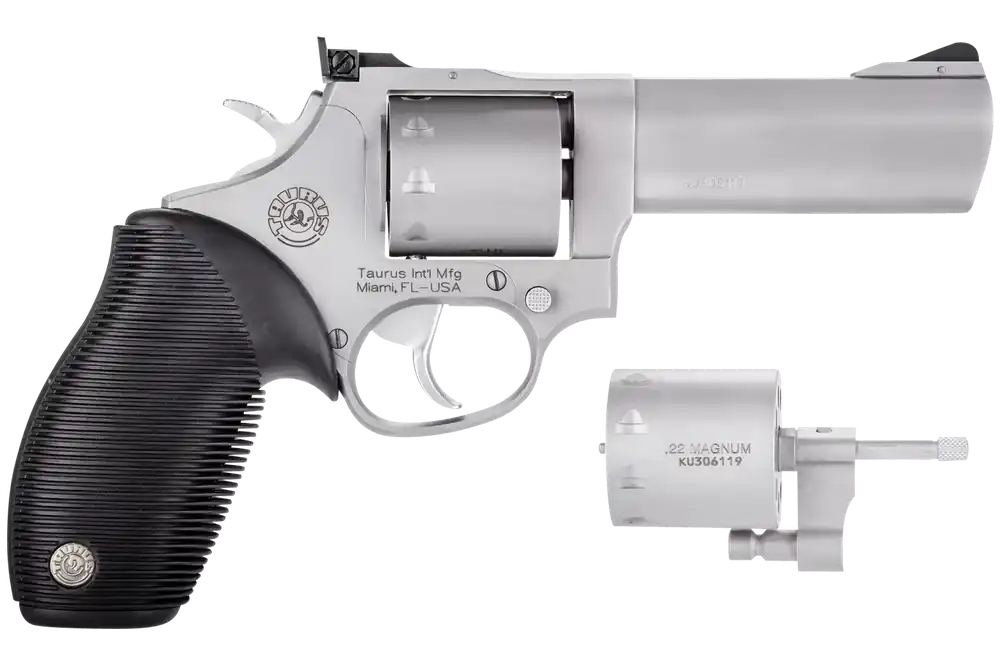 Taurus 2-992049 Tracker 992 22 LR or 22 WMR Caliber with 4" Barrel, 9rd Capacity Cylinder, Overall Matte Finish Stainless Steel & Black Ribber Grip Includes Cylinder