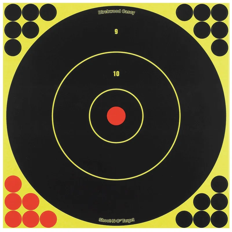 Birchwood Casey Shoot-N-C Self-Adhesive Paper Air Rifle/Centerfire Rifle/Rimfire Rifle Black/Yellow 200+ yds Bullseye Includes Pasters 5 Pack