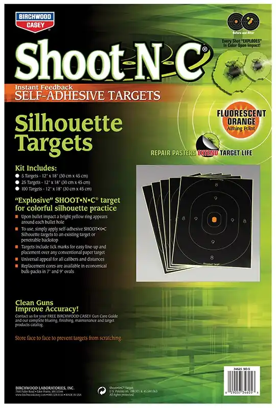 Birchwood Casey Shoot-N-C Self-Adhesive Paper Universal Multi Color Silhouette Includes Pasters 5 Pack