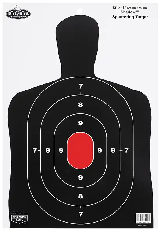 Birchwood Casey Dirty Bird Silhouette Tagboard Hanging Pistol 12" x 18" Black/White 8 Per Pkg