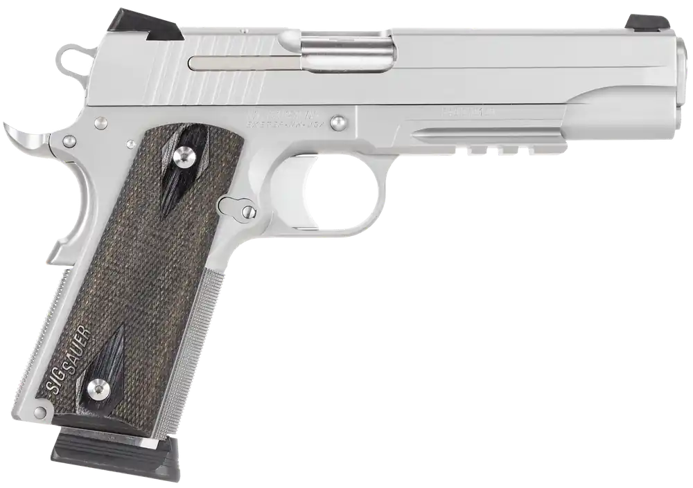 Sig Sauer 1911R45SSSCA .45ACP 5" 8+1 Stainless Steel Sig Lite Night Sights Rail Blackwood Grip CA Compliant 1911R45SSSCA