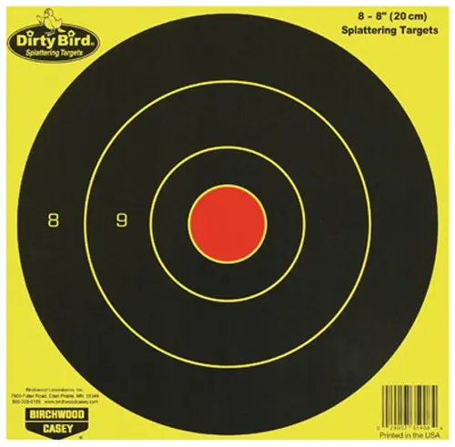 Birchwood Casey Dirty Bird 8" Bullseye Paper Hanging Universal Black/Yellow 8 Per Pkg