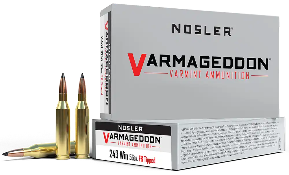 Nosler Varmageddon 243 Win 55 gr Flat Base Tipped (FBT) 20 Bx/ 10 Cs
