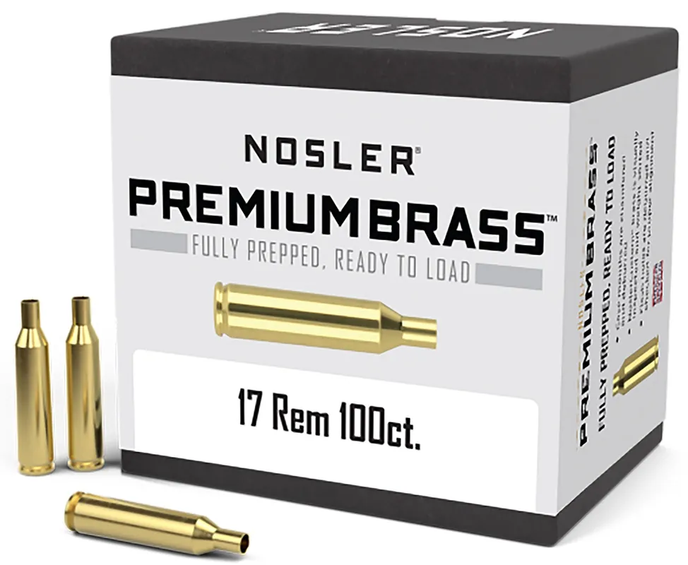 Nosler Premium Brass Unprimed Cases 17 Rem Rifle Brass 100 Per Box