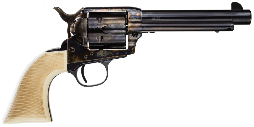 Taylors & Company 555127 Marshal 45 Colt (LC) Caliber with 5.50" Blued Finish Barrel, 6rd Capacity Blued Finish Cylinder, Color Case Hardened Finish Steel Frame & Checkered White Grip