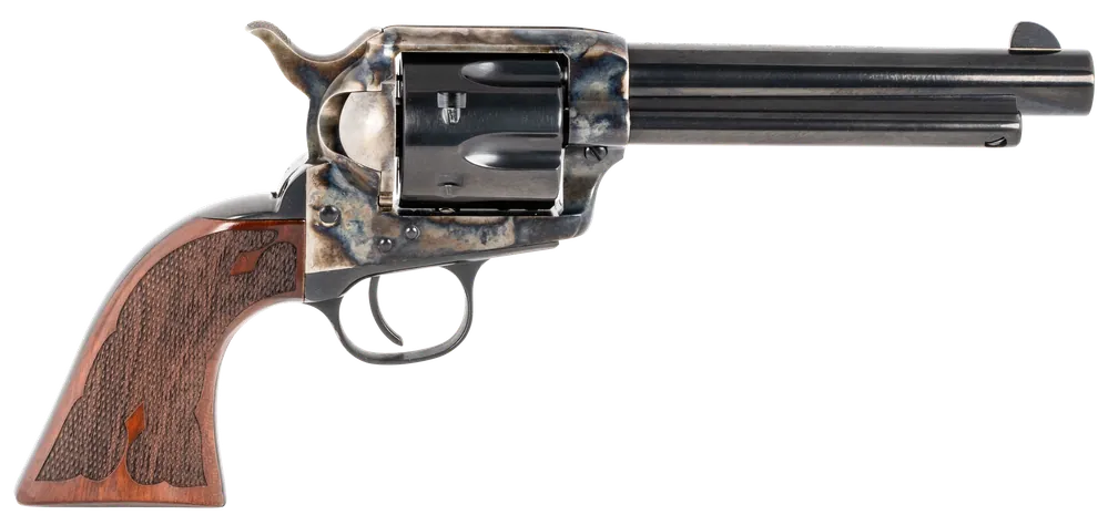 Taylors & Company 555129 Gambler 357 Mag Caliber with 5.50" Blued Finish Barrel, 6rd Capacity Blued Finish Cylinder, Color Case Hardened Finish Steel Frame & Checkered Walnut Grip
