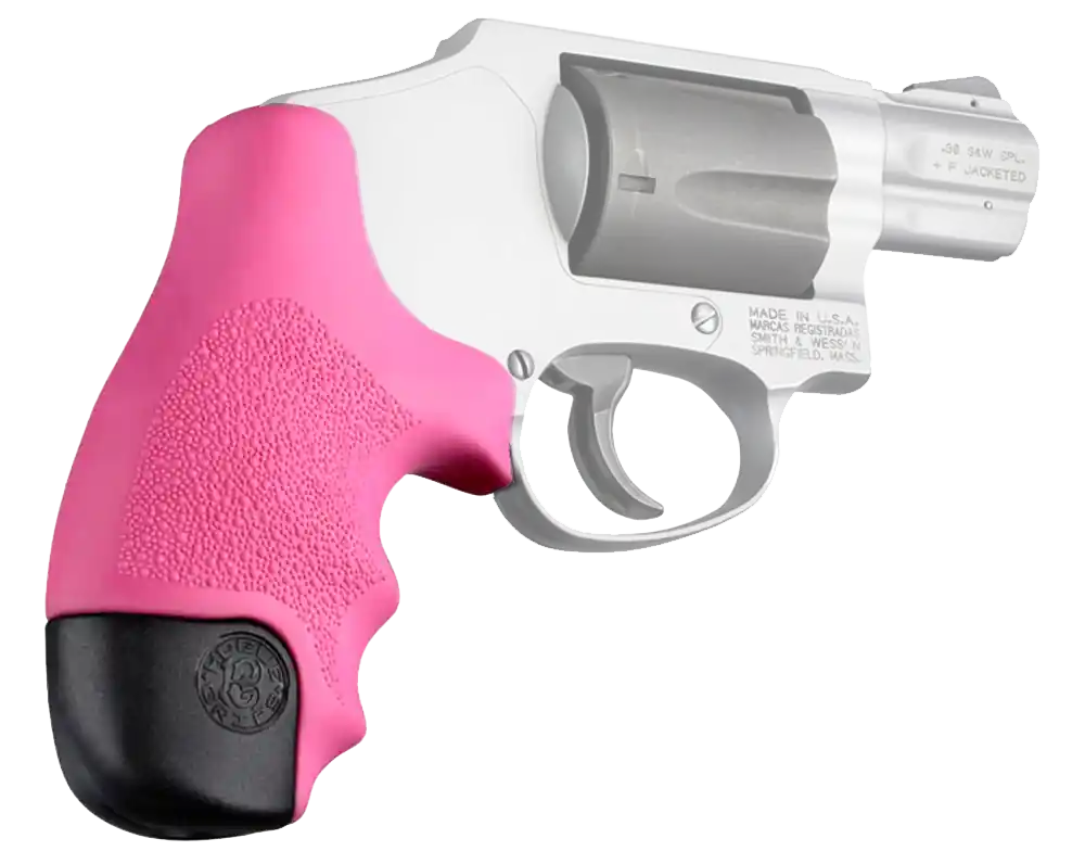 Hogue OverMolded Tamer Cobblestone Pink Rubber with Finger Grooves for S&W J Frame Centennial with Round Butt, Bodyguard