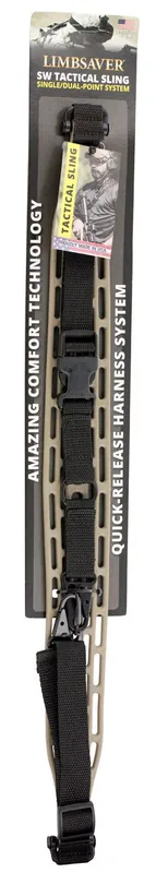 Limbsaver Tactical Sling made of Tan with Black Strap Nylon, 48" OAL, 1" W & Adjustable One-Two Point Design for Rifle/Shotgun