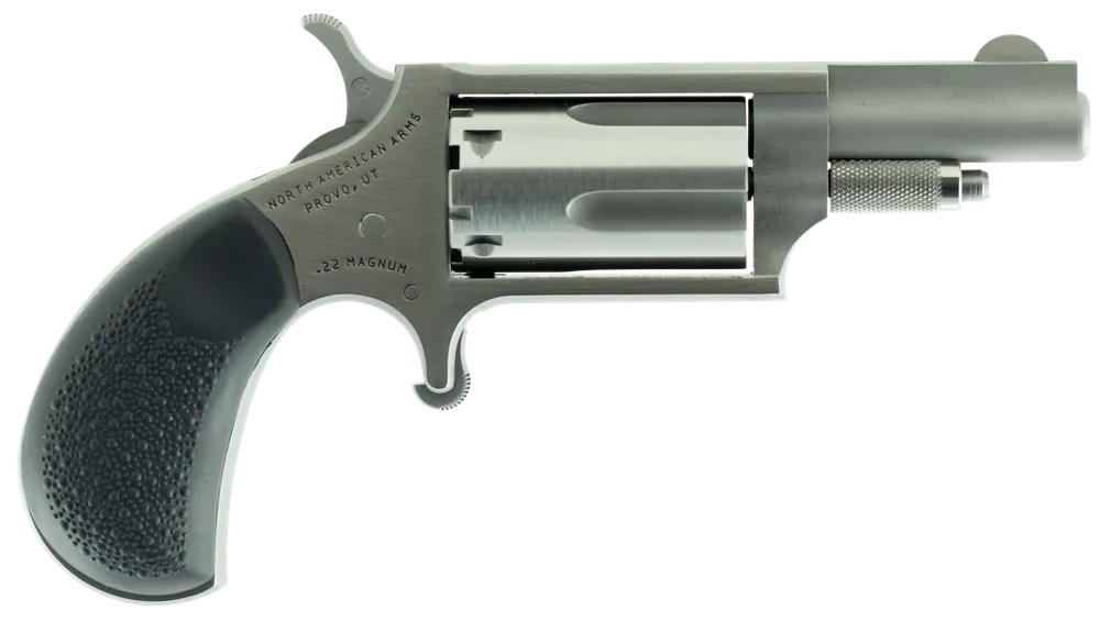 North American Arms 22MGRC Mini-Revolver 22 WMR Caliber with 1.63" Barrel, 5rd Capacity Cylinder, Overall Stainless Steel Finish & Black Rubber Grip