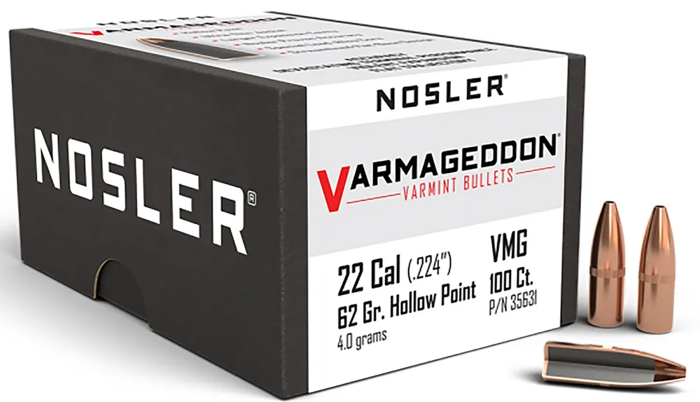 Nosler Varmageddon .22 Cal .224 62 gr Flat Base Hollow Point (FBHP) 100 Per Box