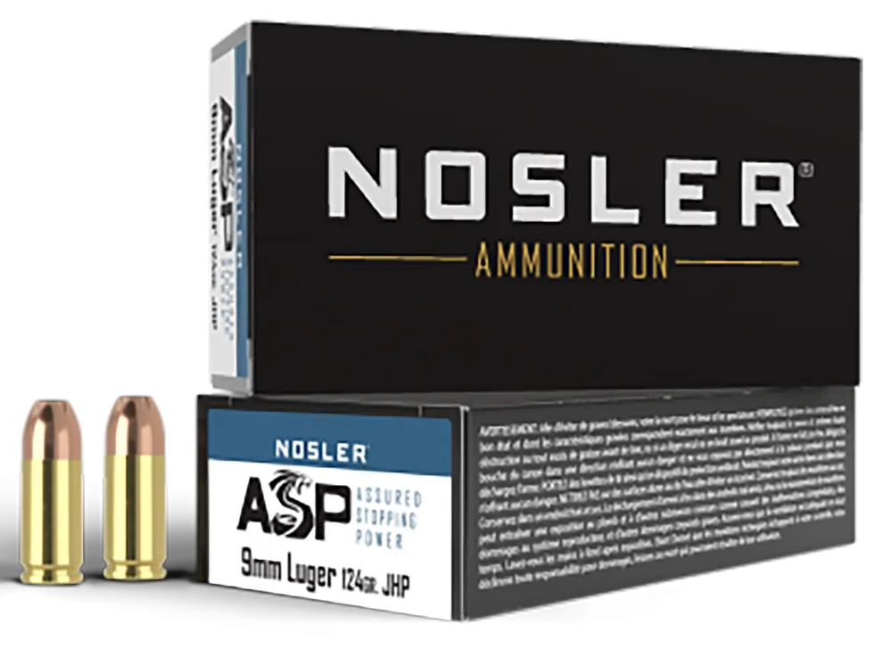 Nosler Assured Stopping Power 9mm Luger +P 124 gr Jacketed Hollow Point (JHP) 50 Bx/ 10 Cs