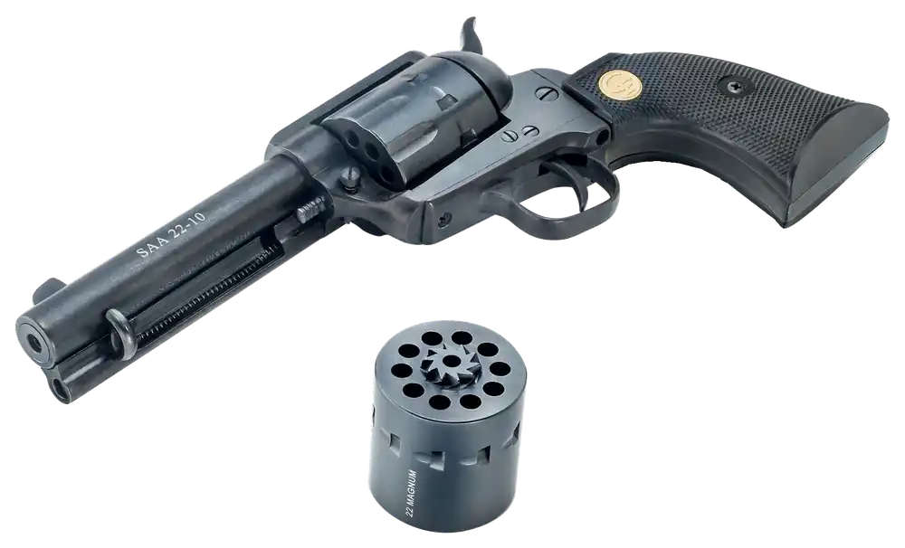 Chiappa Firearms 340170D SAA 1873 22 LR or 22 WMR Caliber with 7.50" Barrel, 10rd Capacity Cylinder, Overall Blued Finish Steel & Black Polymer Grip Includes Cylinder
