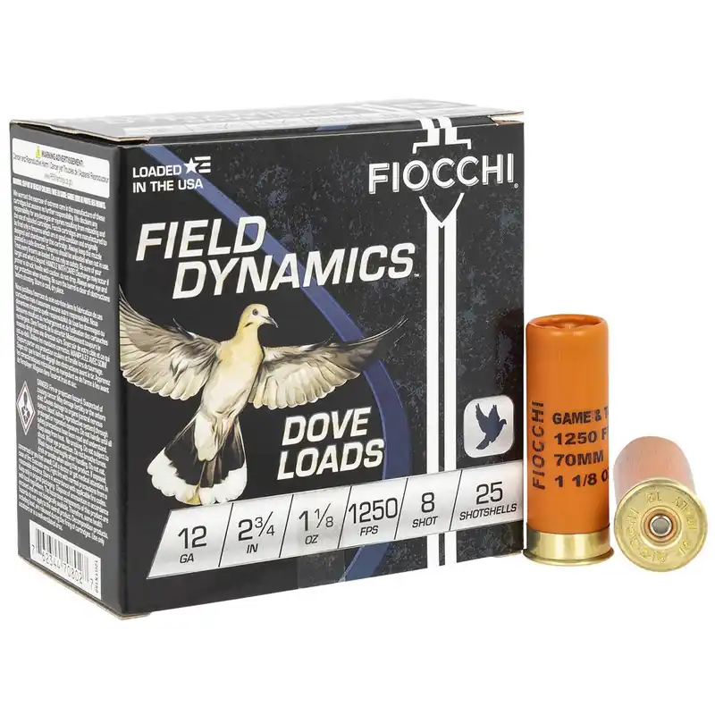 Fiocchi Field Dynamics Dove & Quail 12 Gauge 2.75" 1 1/8 oz 1250 fps 8 Shot 25/Box