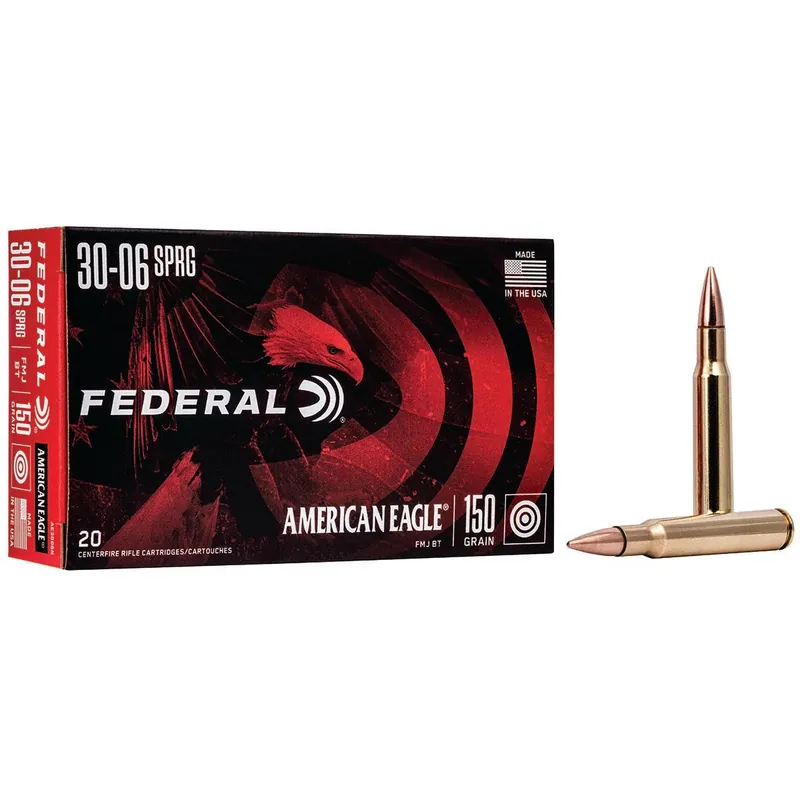 Federal American Eagle Rifle 30-06 Springfield 150 gr Full Metal Jacket Boat-Tail (FMJBT) 20/Box