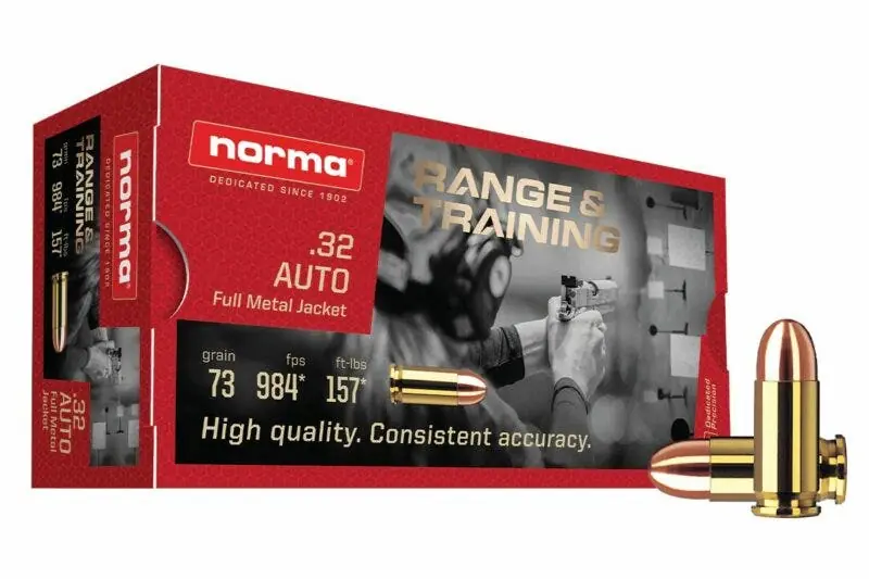 Norma Range & Training 32ACP Ammo 73 gr Full Metal Jacket 50 Rounds 620040050