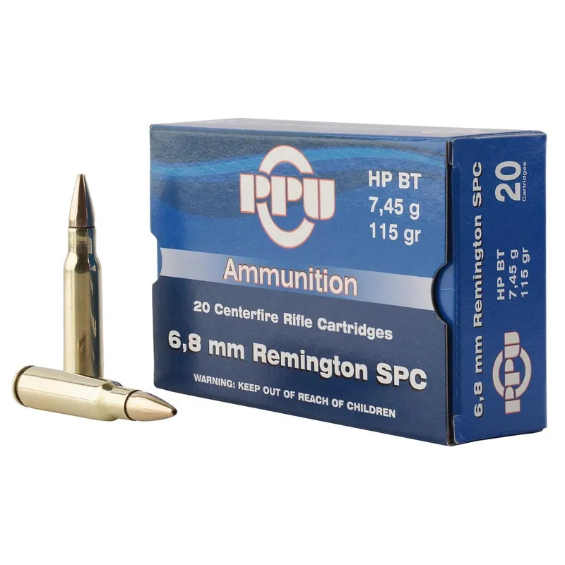 PPU Standard Rifle 6.8mm Rem SPC 115 gr Full Metal Jacket Boat-Tail (FMJBT) 20/Box