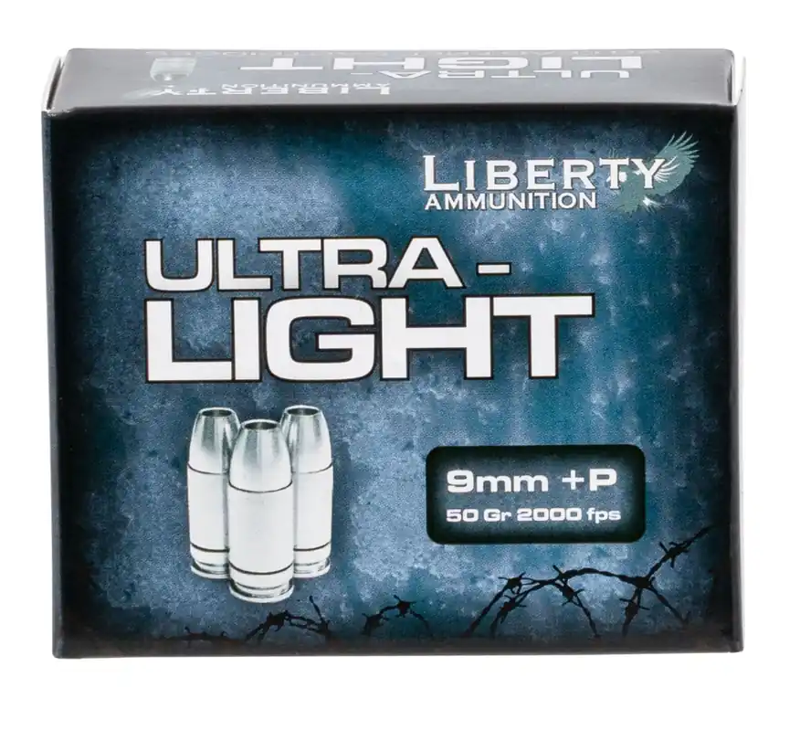 Liberty Ammunition Ultra-Light 9mm Luger +P 50 gr Lead Free Fragmenting Hollow Point 20 Per Box