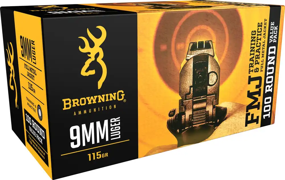 Browning Ammo FMJ Value Pack 9mm Luger 115 gr Full Metal Jacket 100 Per Box