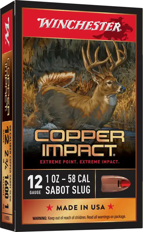 Winchester Ammo Copper Impact 12 Gauge 2.75" 1 oz Sabot Slug Shot 5 Per Box X12CLF