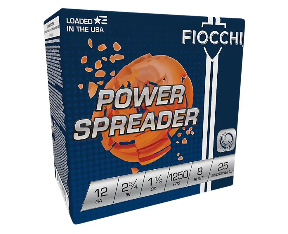 Fiocchi Exacta Target Power Spreader 12 Gauge Shotshells 2 3/4" Long 1 1/8 oz 8 Shot 25 Shells Per Box