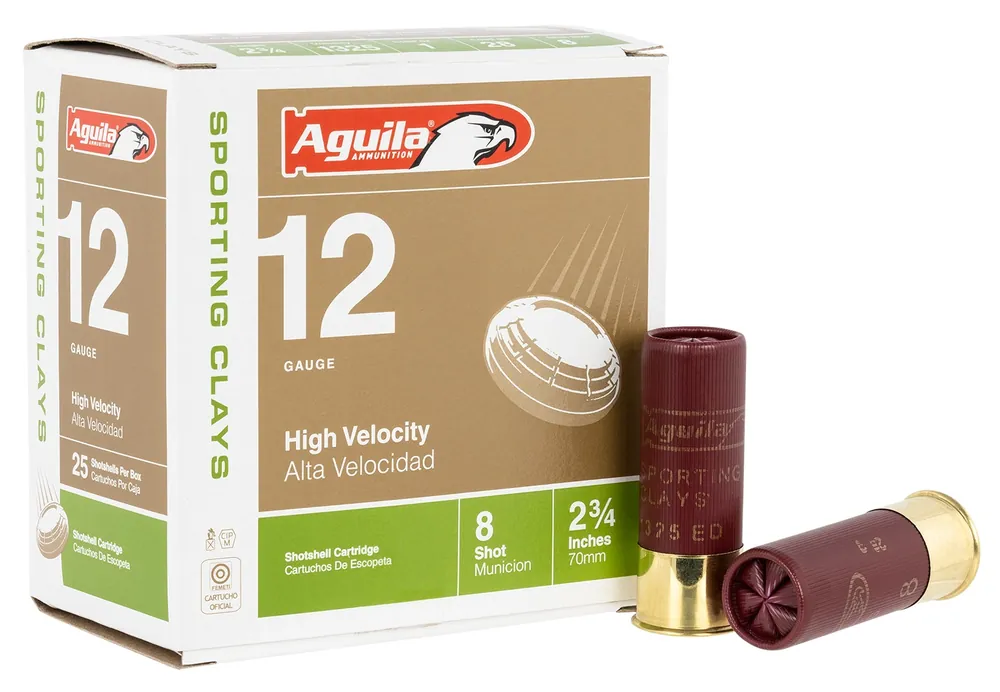 Aguila Sporting Clays High Velocity Shotshell 12ga 2-3/4" 1.0 oz 8 Lead Shot 25 Shells Per Box