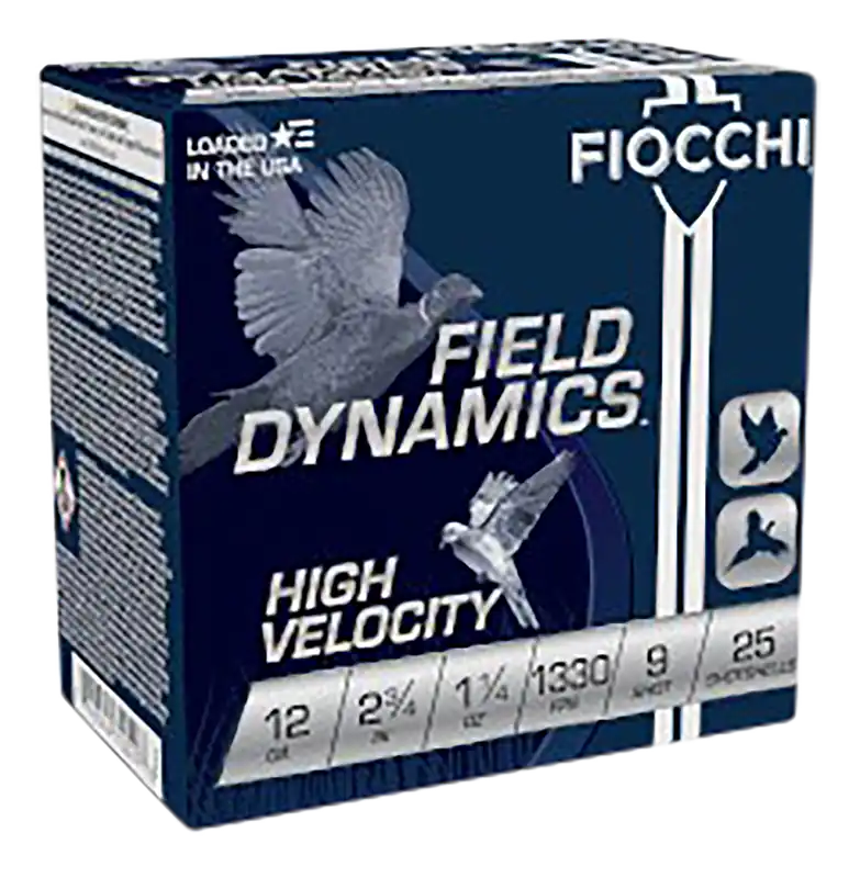 Fiocchi Field Dynamics High Velocity 12ga 2.75" 1-1/4oz 9 Chilled Lead Shot 25 Shells Per Box