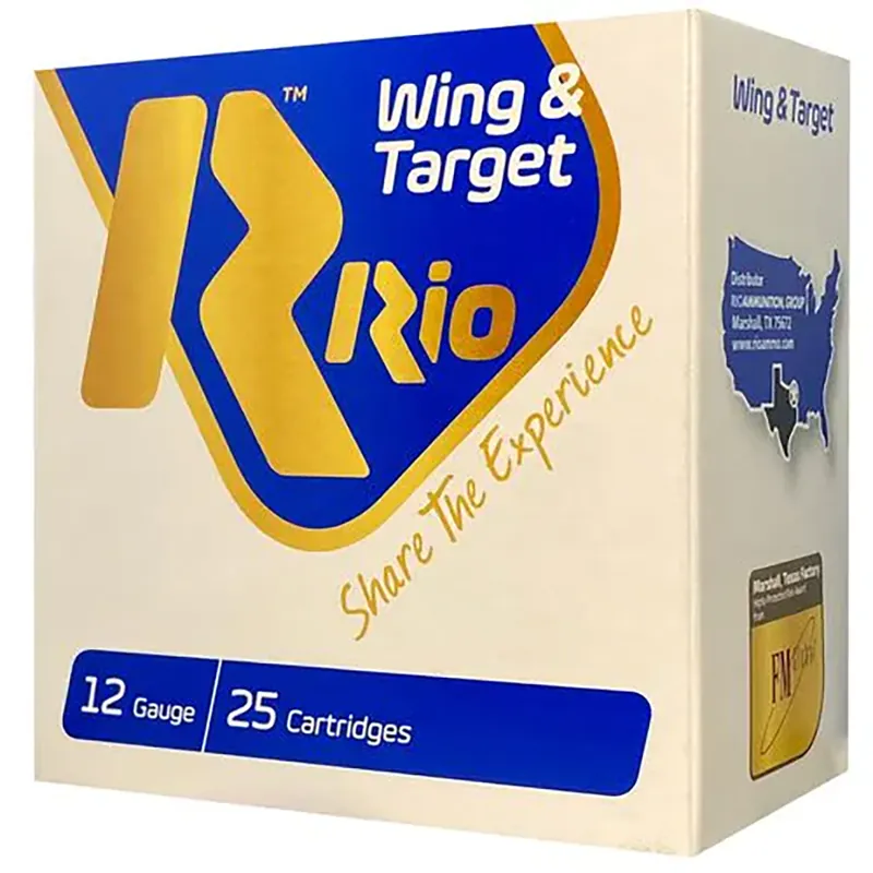 Rio Ammunition Wing & Target 12 GA 2.75" 1 oz 8 Lead Shot 1250 fps 25 Shells Per Box