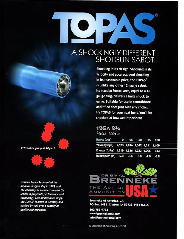Brenneke TOPAS Sabot, 12 GA, 2 3/4‘‘, 2/3oz slug, 1673 fps