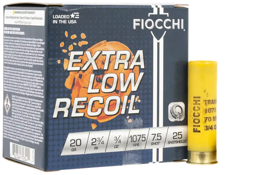 Fiocchi Exacta Target Low Recoil Trainer 20 Gauge 2.75" 3/4 oz 1075 fps 7.5 Shot 25 Bx