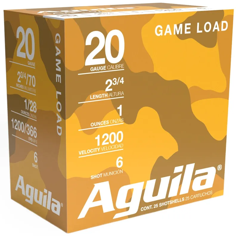 Aguila Birdshot High Velocity Shotshells 20ga 2-3/4" 1.0 oz 6 Lead Shot 25 Shells Per Box