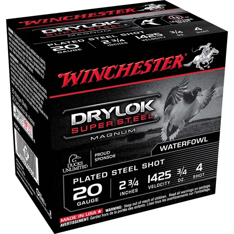Winchester Ammo Drylok Super Steel Magnum 20 Gauge, 2.75" 3/4 oz, 1425 fps, 4 Shot, 25/Box