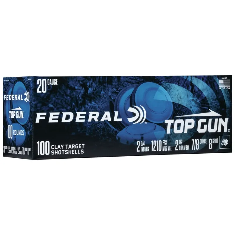 Federal Top Gun 20 Gauge 2.75" 7/8 oz. 8 Shot Ammo - 100/Box