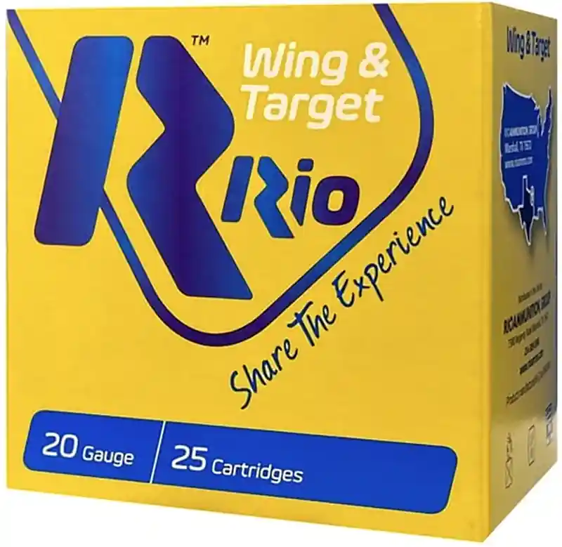 Rio Ammunition Wing & Target Shotshells 20 GA 2.75" 7/8 oz 8 Lead Shot 1250 fps 25 Shells Per Box