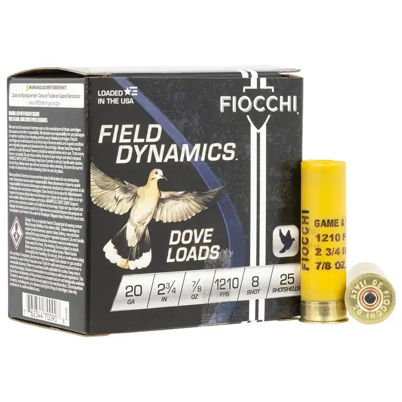Fiocchi Field Dynamics Dove & Quail 20 Gauge 2.75" 7/8 oz 8 Shot 25/box