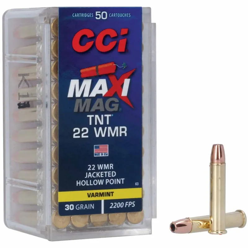 CCI Maxi-Mag TNT 22 WMR 30 Gr. TNT Jacketed Hollow Point 50/Box