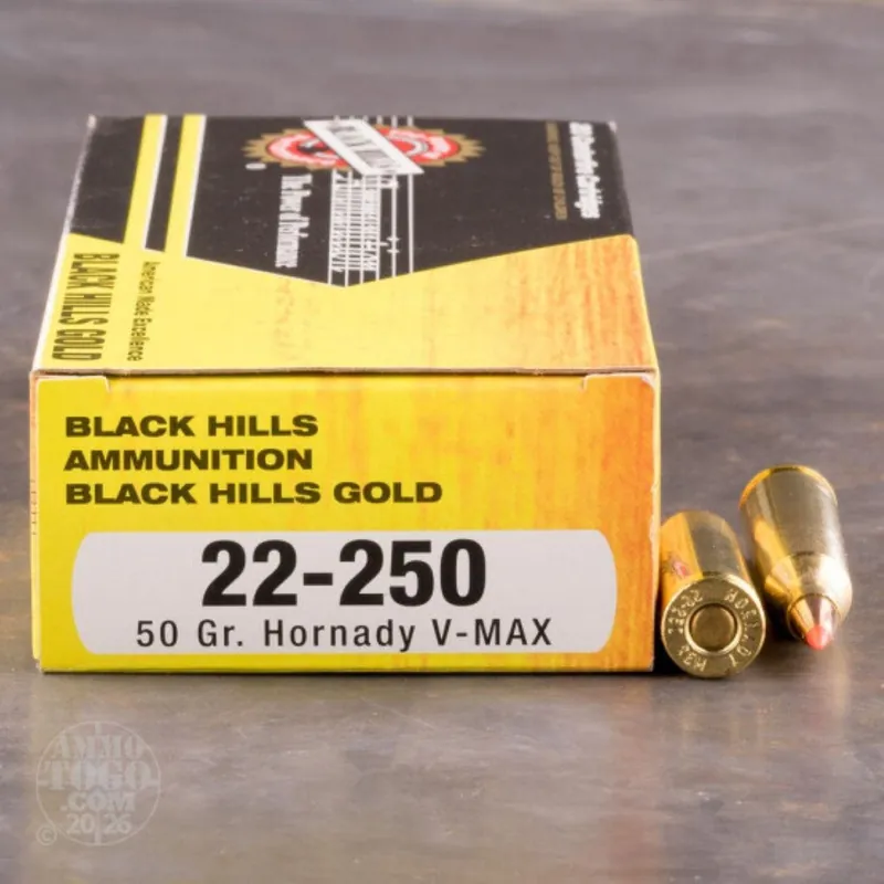 Black Hills Gold .22-250 Remington 50 gr Hornady V-Max Polymer Tip 20 Rounds 1C22250BHGN1