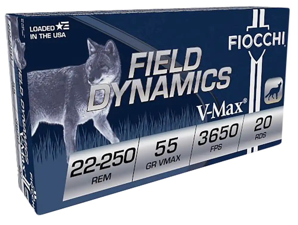 Fiocchi Field Dynamics 22-250 Rem 55 Gr. Hornady V-Max 20/Box