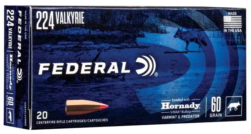 Federal 224 Valkyrie Ammunition 60 Grain V-Max Ballistic Tip 20 Rds V224VLKVM60