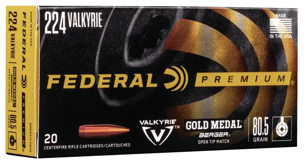 Federal Premium Gold Medal 224 Valkyrie 80.5 Gr. Berger Open Tip Match 20/Box