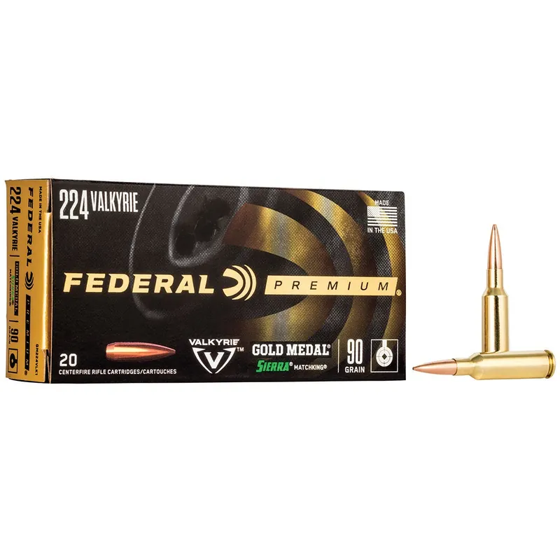 Federal Premium Gold Medal 224 Valkyrie 90 gr Sierra MatchKing BTHP 20/Box