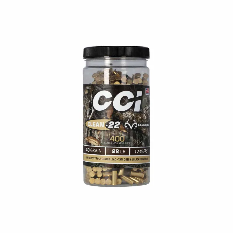 CCI Clean-22 .22 LR Ammo 40 gr Tan, Green & Black Poly-Coated Lead Round Nose 400 Rounds 966CC