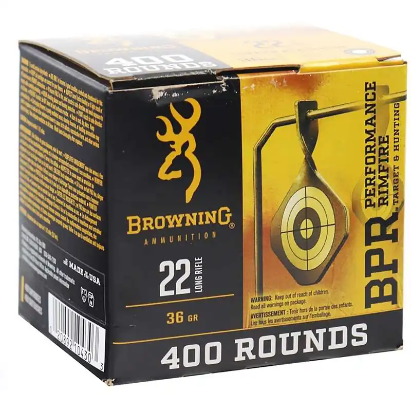Browning Ammo 22 LR 36 gr Plated Hollow Point 400 Per Box B194122401