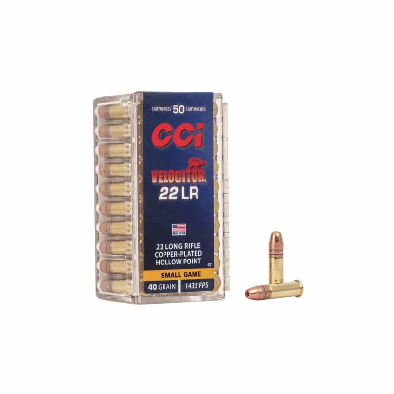CCI Velocitor 22 LR 40 Gr. 1435 fps Copper Plated Hollow Point 50/Box