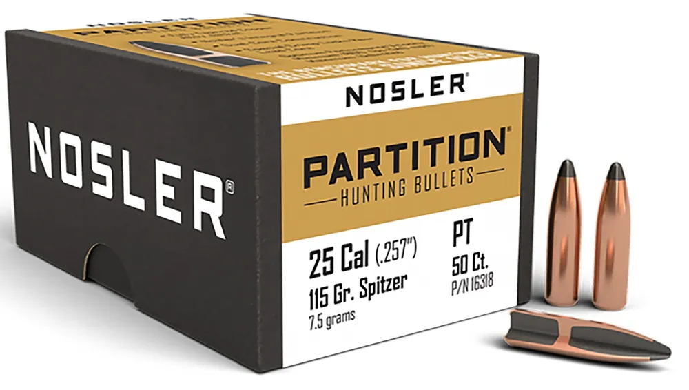 Nosler Partition 25 Cal .257 115 Gr. Spitzer 50/Box