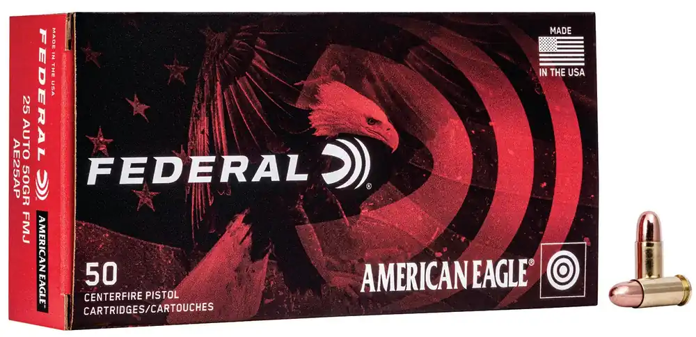 Federal AE25AP American Eagle Pistol Ammo 25 Auto 50Gr 50Rnd TMJ
