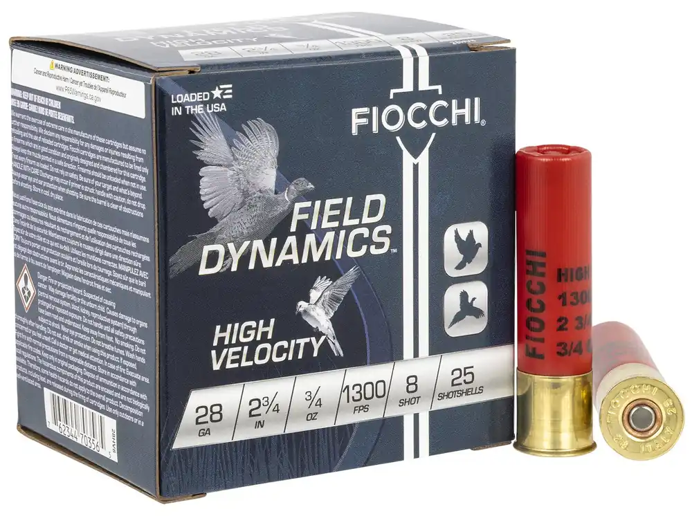 Fiocchi Field Dynamics High Velocity 28 Gauge 2.75" 3/4 oz 1300 fps 8 Shot 25 Bx