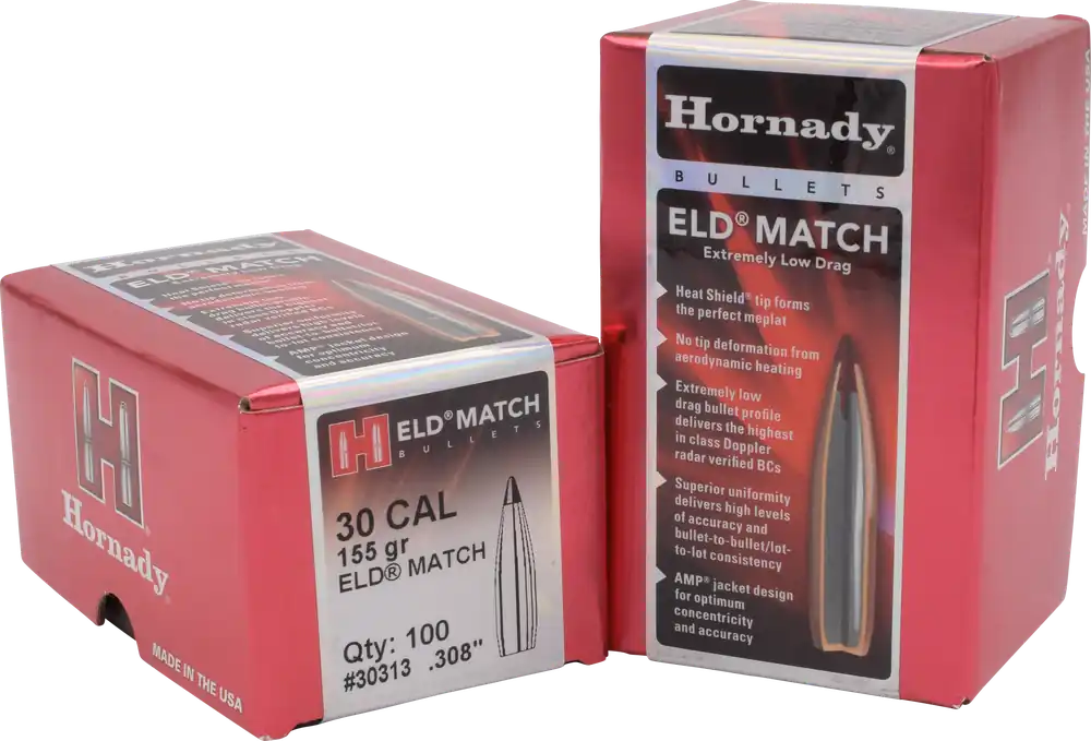 Hornady ELD Match 30 Cal 155 gr Extremely Low Drag Match 100/Box 30313