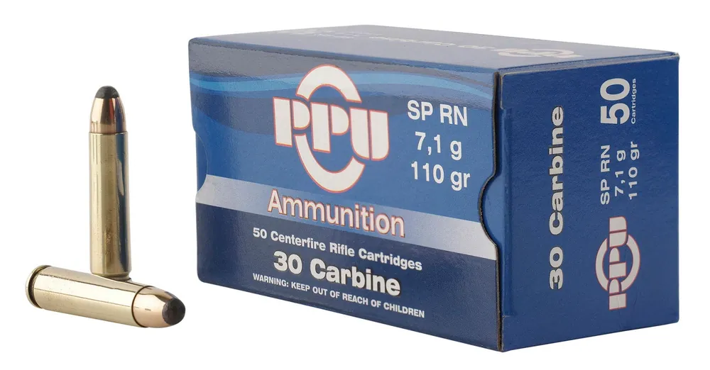 PPU Standard Rifle 30 Carbine 110 gr Soft Point Round Nose 50 Box